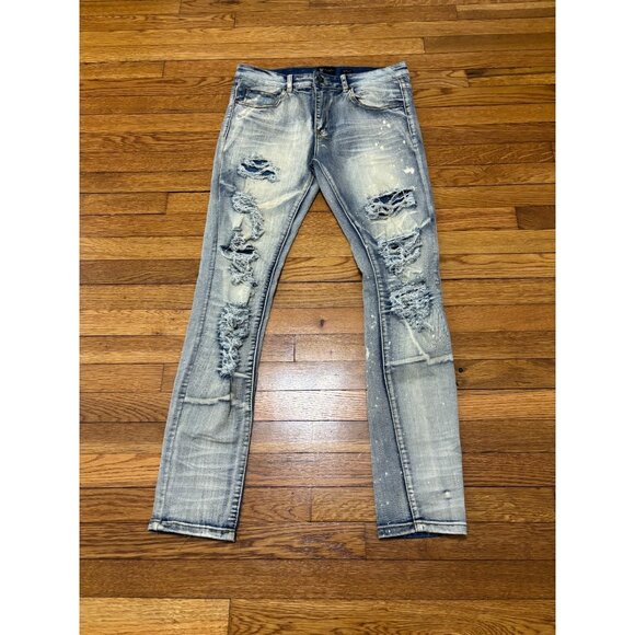 Waimea Mens Skinny Jeans Size 32 32x32 Blue Light Wash Stretch Distressed Denim - Picture 1 of 6